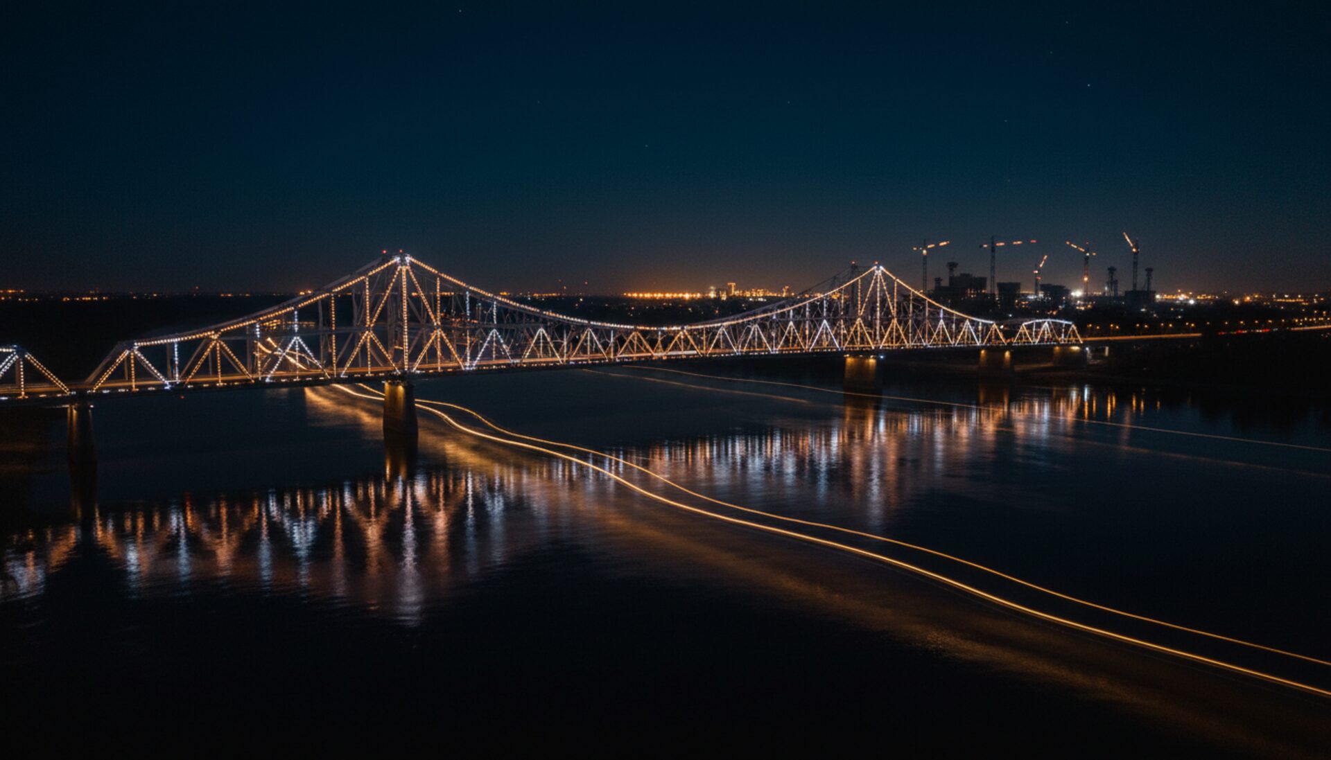 Illuminated bridge at night