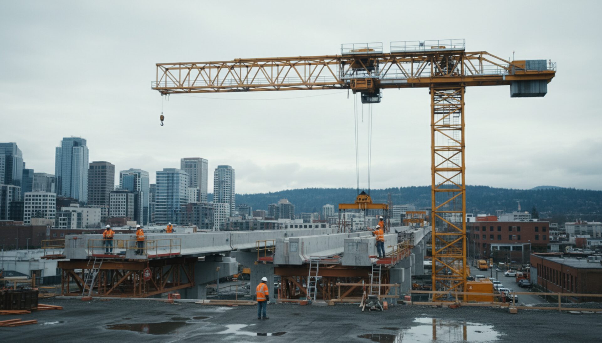 Light rail construction in a Pacific Northwest city